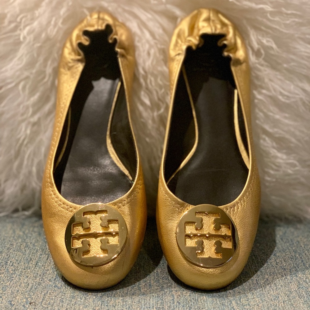 Barely Worn Gold Tory Burch Flats